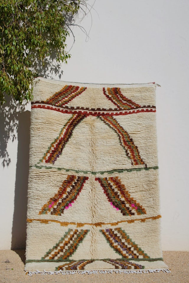 Large Cream with Brown Design Wool Ourika