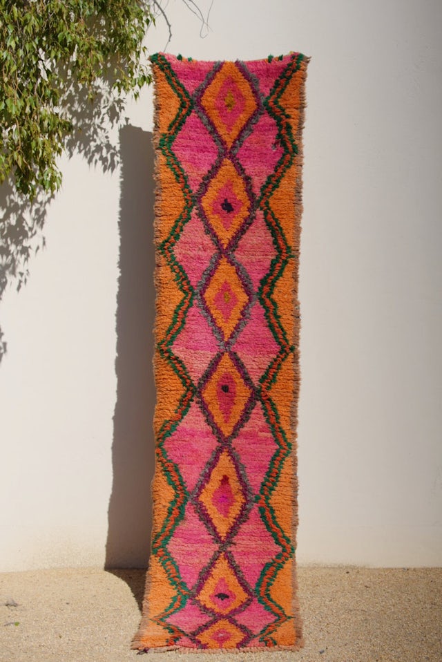 Orange and Pink Diamond Runner Wool Boujad