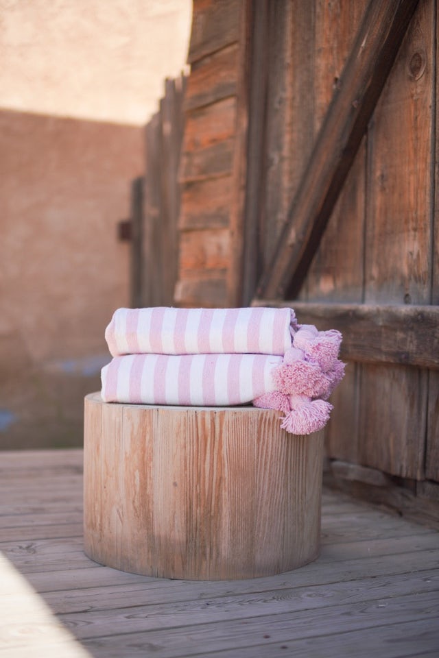 Pink and White Pom-Pom Blanket