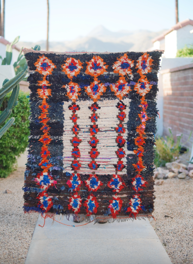Black, Red, and Orange Patterned Cotton Boucherouite